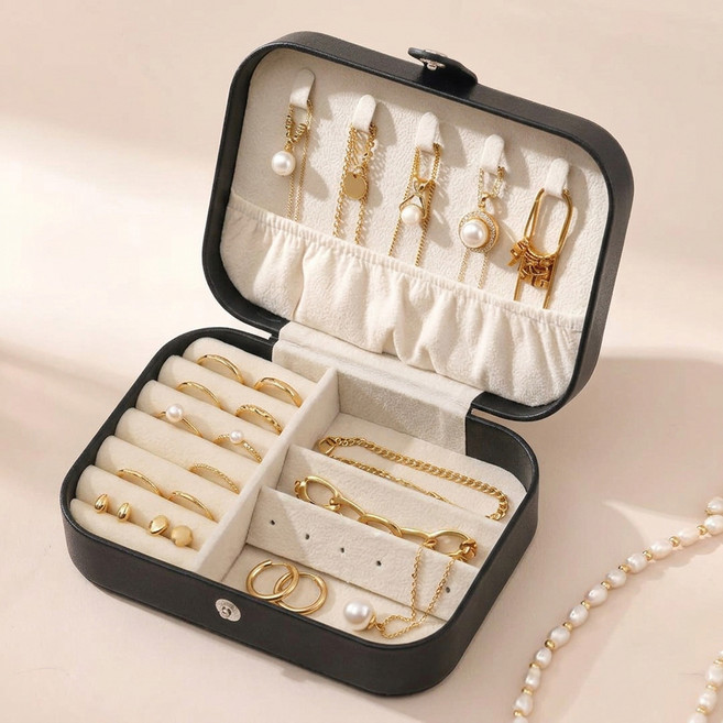 마메 휴대용 주얼리 목걸이 반지 액세서리 보관함 중형, 블랙, 1개