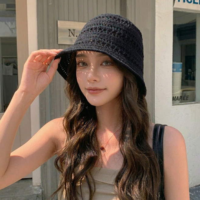 빈티지 크로셰 레이스 펀칭 버킷햇