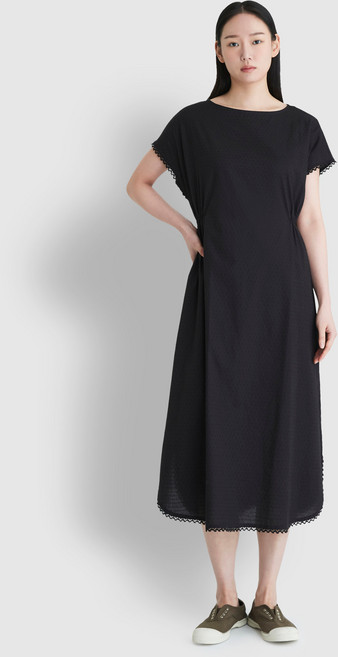 JAJU 여성용 아일렛 도비 반팔 파자마 원피스