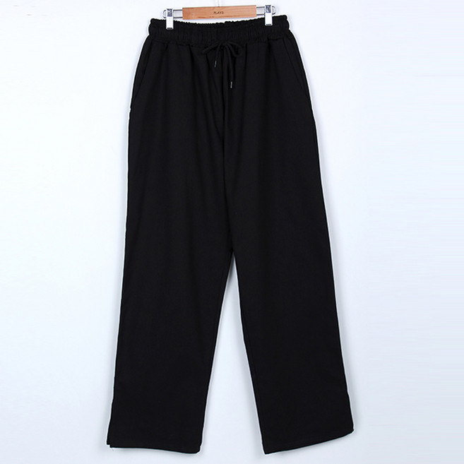 플레이즈 남성용 스트링조절 허리밴딩 밑단트임 롱 와이드 팬츠