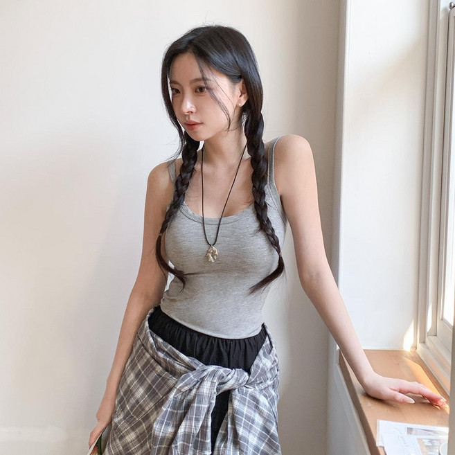 시크블랙 여성용 로멜캡 쫀쫀 골지 캡내장 나시 cpns1266k61