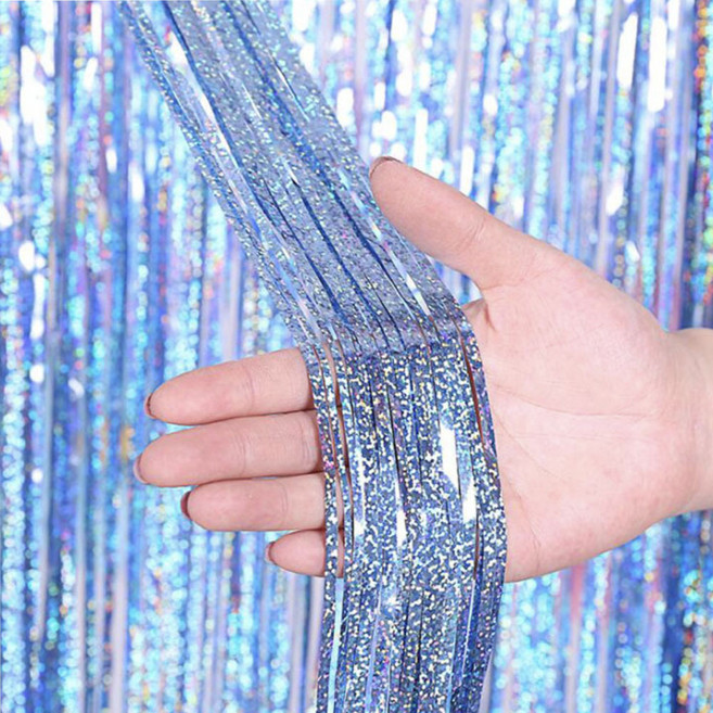 미미파티 데코 수술 은박 파티 커튼, 홀로그램 블루, 4개