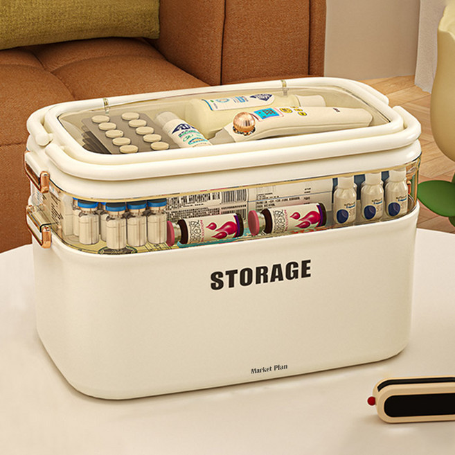 마켓플랜 프리미엄 다용도 3단 약통 수납 케이스 특대형, 크림화이트, 1개