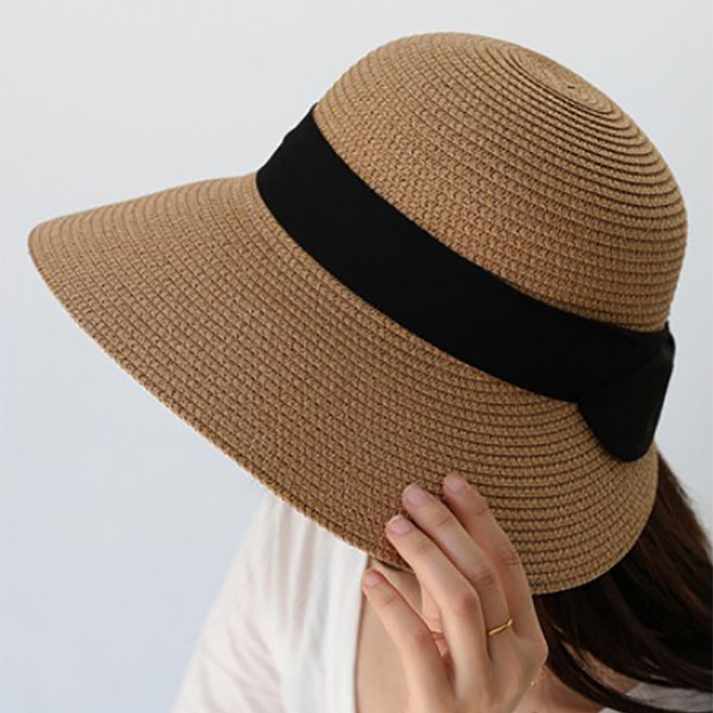 라라티나 여성용 제라 와이드챙 리본 장식 밀짚모자