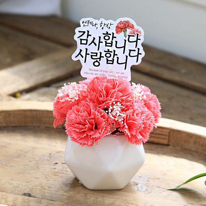 센트바스켓 조화 블러쉬 카네이션 비누꽃 센터피스 + 토퍼 + 캐리어 세트, 베리핑크, 1세트