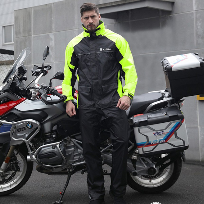 SINOLL 남성용 라이딩 레인코트 상하의 세트 SN-102, 투톤네온