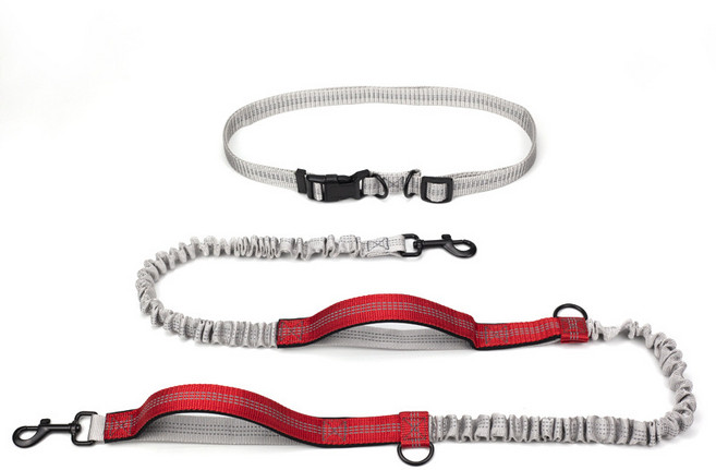강아지 무라펫 핸즈프리 산책 더블밴드 충격완화 리드줄, 레드, 1개