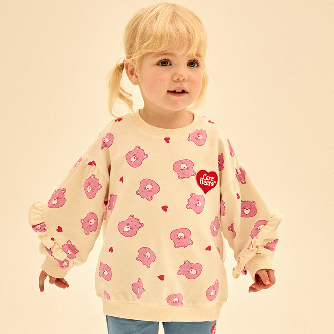 Care Bears 女童款 Heart Heart Love-a-lot Bear 荷葉邊大學T恤