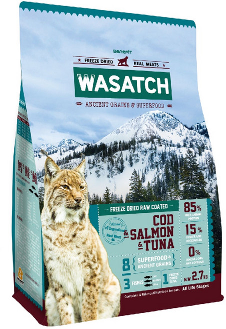 WASATCH 瓦莎奇 原生貓糧 3種魚肉, 鱈魚 + 鮭魚 + 鮪魚, 2.7kg, 1袋
