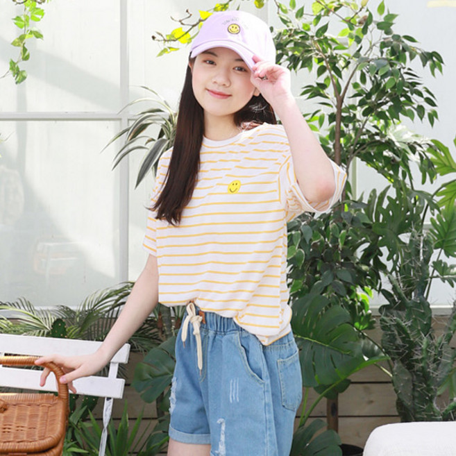 나나주니 라운드넥 JT스마일단가라 반팔 티셔츠