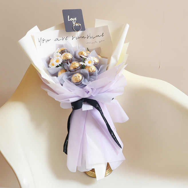 아스파시아 해피 데이지 페레로로쉐 12T 꽃다발, 퍼플