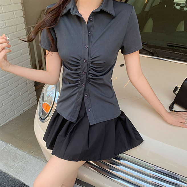 女款 Black101 Jeg 抓皺修身襯衫 B235WF00938