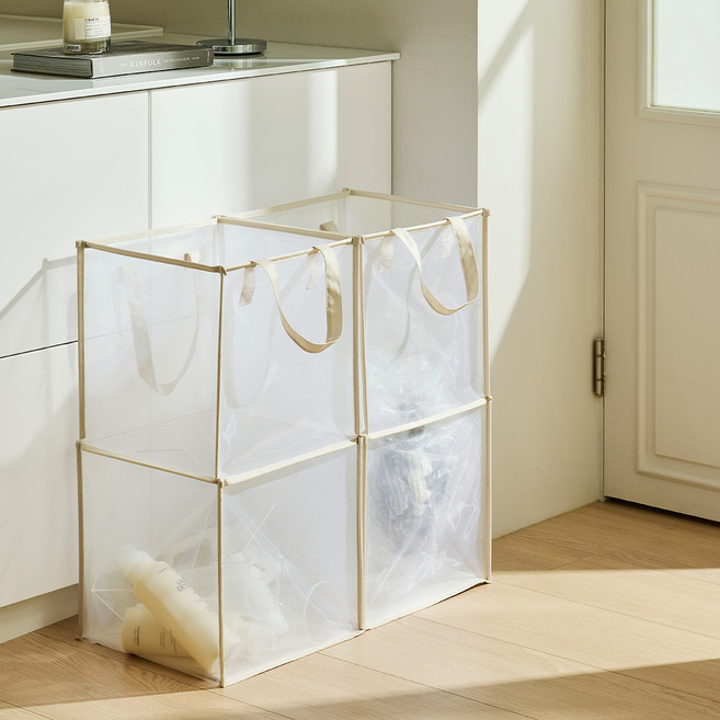 HANSSEM 尼龍網眼彈出式洗衣籃, 白色 + 米色