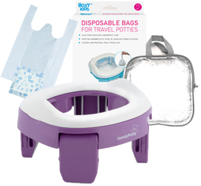 핸디포티 록시키드 휴대용 아기변기 + 리필봉투 15p 세트, 퍼플