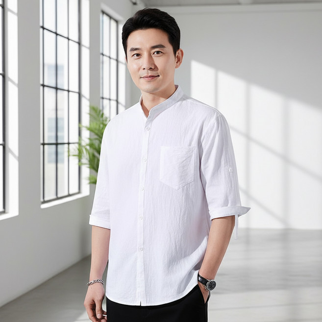 인피어스 남성용 시원한 린넨 롤업 셔츠 I263-0257