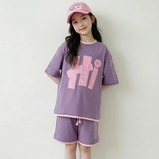 핑크비 하이배색 상하의 세트