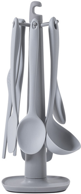 키친팩토리 파스텔 실리콘 플래티넘 조리도구, 조리도구 6종 + 걸이대, 그레이, 1세트