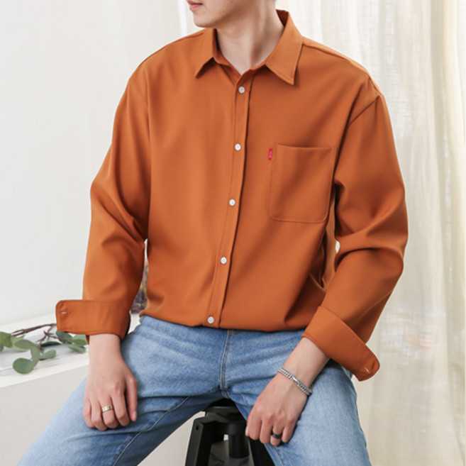 DANGOON 男士大尺碼防皺寬鬆長袖襯衫