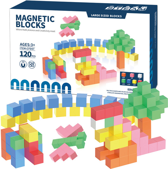오즈토이 착착 자석 빌딩 큐브 블록 불투명 cfd07 120p, 혼합색상, 1개
