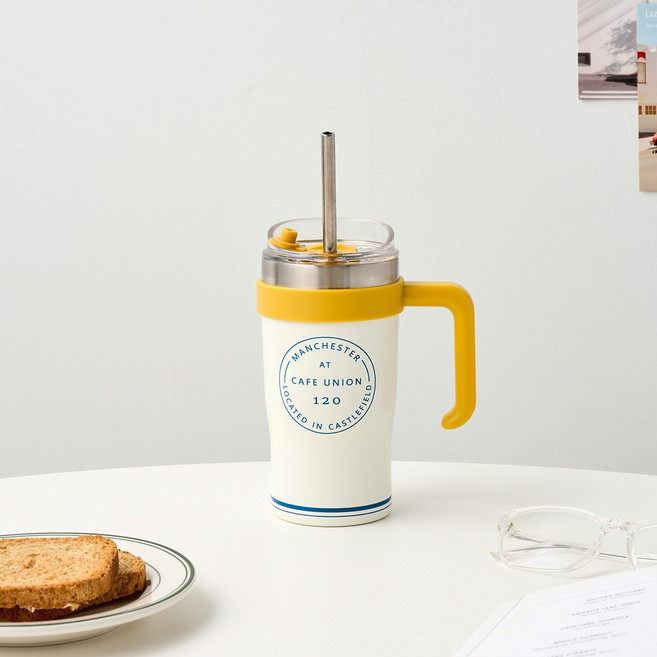 모던하우스 TO GO 핸들 카페유니온 보온보냉컵, 크림, 450ml, 1개