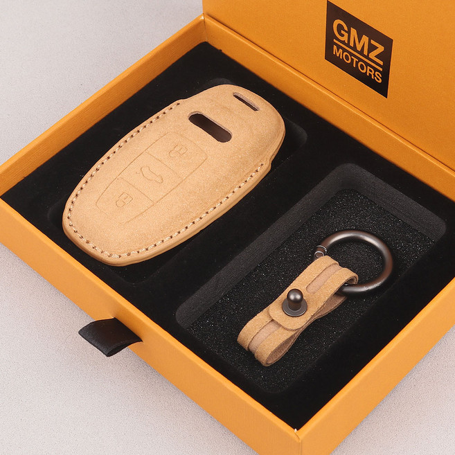 지엠지모터스 차 키케이스 자동차 가죽 스마트 호환 키케이스 알칸타라, 베이지, 아우디 3버튼 AA03