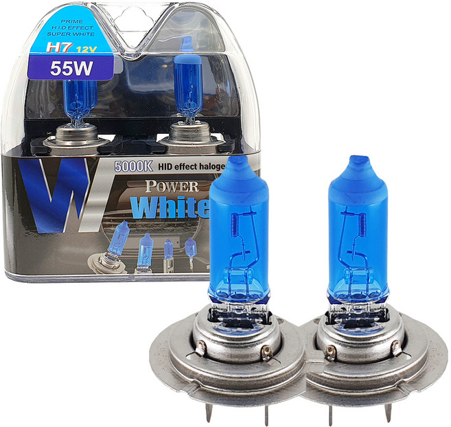 파워화이트 5000K 12V 55W 램프 2p, 1세트, H7