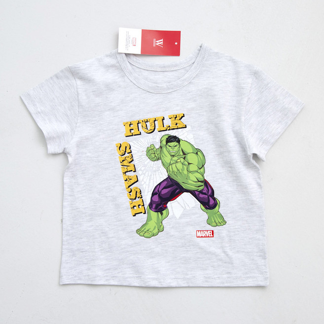 마블 아동용 통기성 헐크 캐릭터 반팔 면 티셔츠