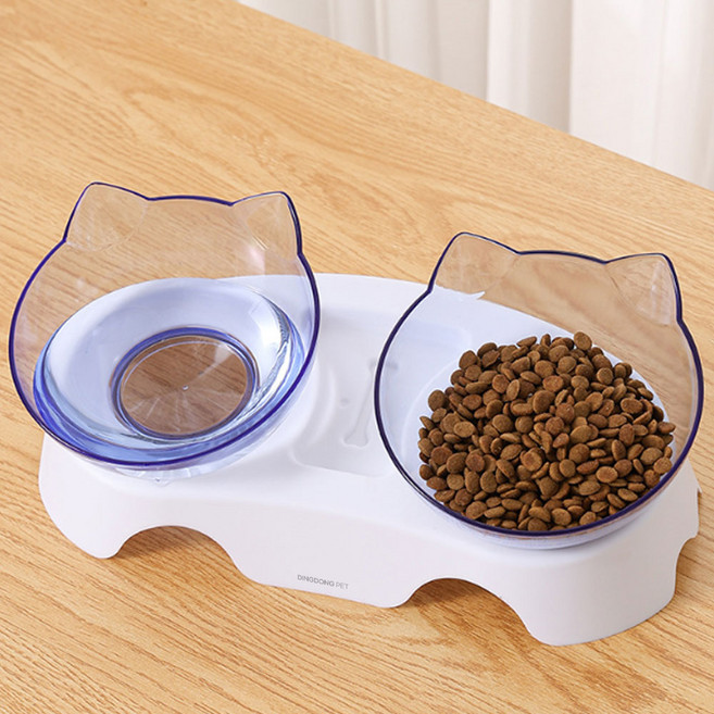 딩동펫 반려동물 캣이어즈 경사형 투명 보울 식기 2구, 화이트, 1개