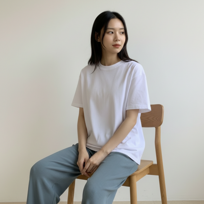 구디프 여성용 무지 라운드넥 베이직 기본 반팔 티셔츠