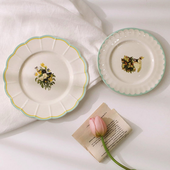 이우아여사 프로방스의 오후 빈티지 플레이트 세트, 1세트, 프로방스 예쁜 접시 16 cm + 플라워 라인 예쁜 접시 20 cm, 혼합색상