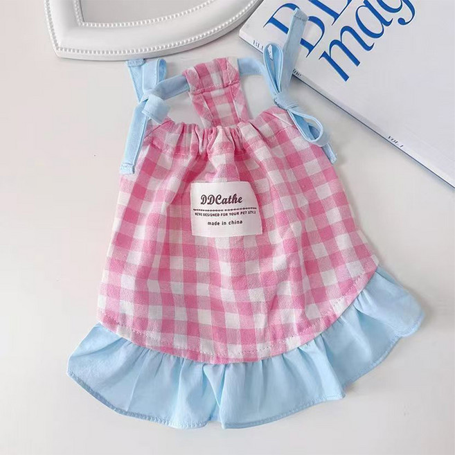 웨이비데이즈 반려동물 체크 나시 펫 원피스 W265-0101, 핑크(W265-0101PL), 1개