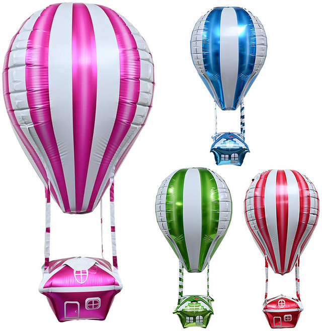 파티클럽 열기구 스트라이프 호일 풍선 4종 세트, 레드, 블루, 그린, 핑크, 1세트
