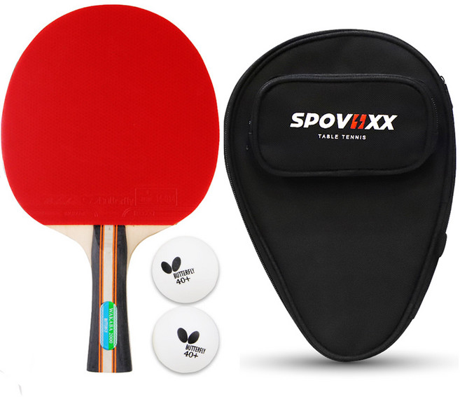 버터플라이 탁구 라켓 + 탁구공 2p + 스포빅스 케이스 세트, 1개, NWAKABA2000_SPCBK