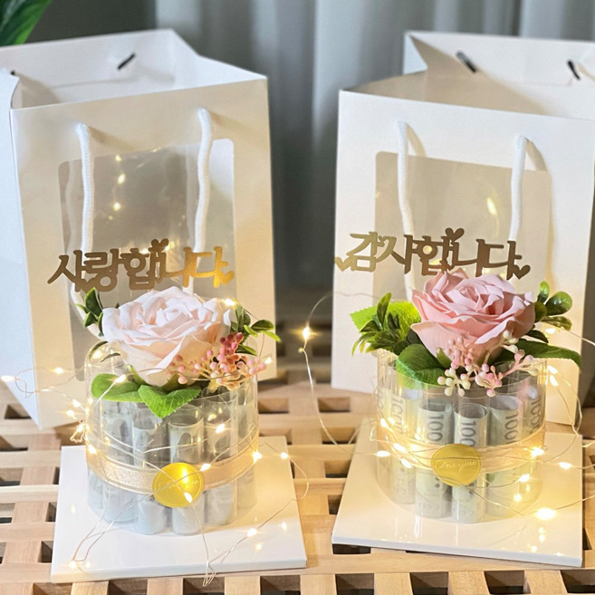 러블리팜 비누꽃 사랑 감사 용돈 케이크, 핑크, 2개