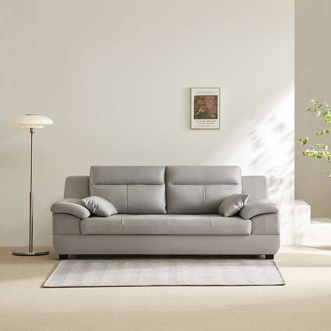 동서가구 테라 천연면피가죽 3인용 소파 방문설치, 라이트그레이