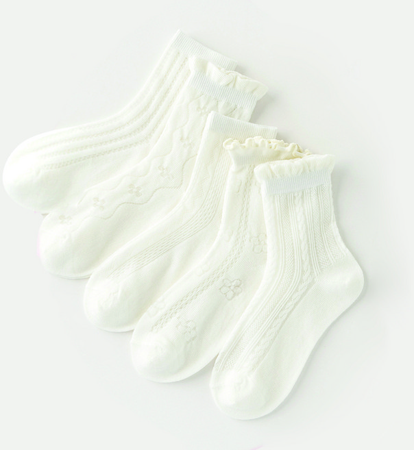 아이뿜 여아용 코튼 플라워 메쉬 아동양말 5종 세트 J50