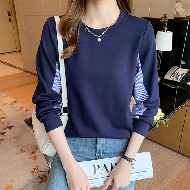 루나걸 여성용 비오디 배색 줄지 긴팔티 L24FT081612