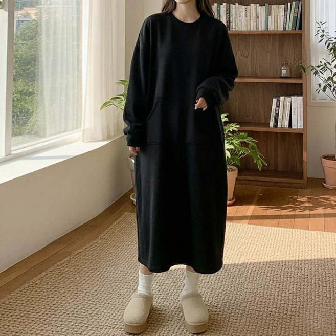 Bori 기모 포켓 루즈핏 롱 임산부 원피스 C169