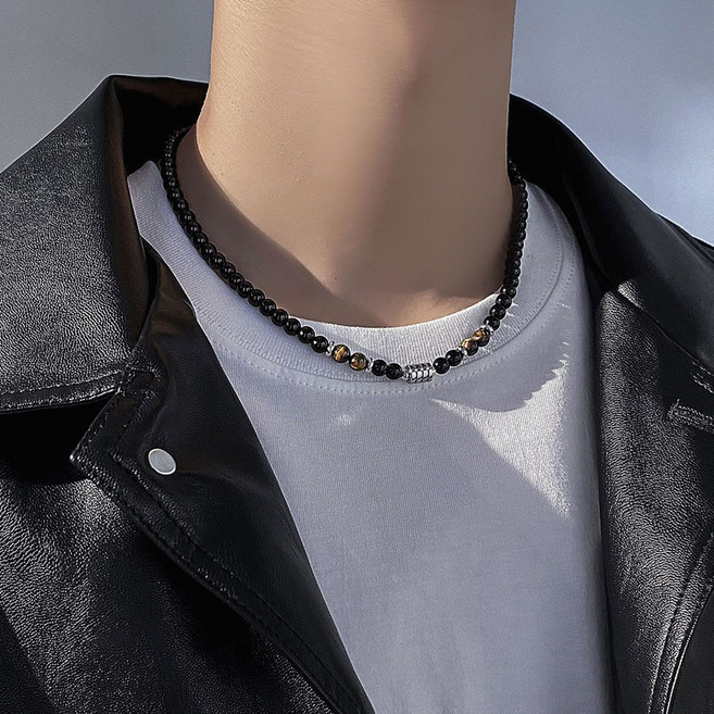 붓다베스트 남성용 유니크 흑요석 패션 목걸이