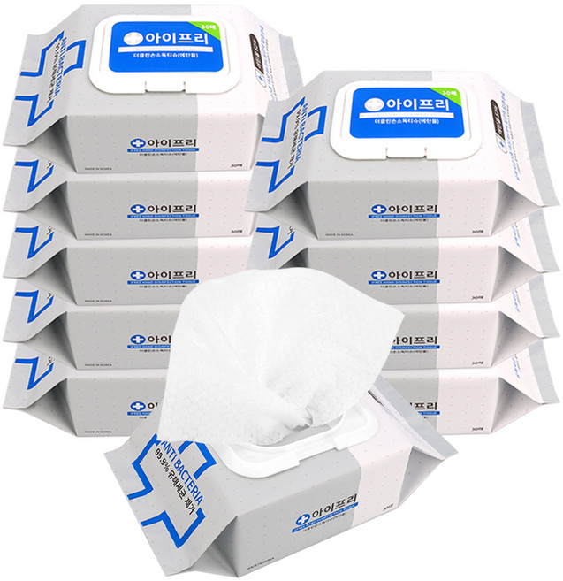 아이프리 더 클린 손소독 티슈 휴대용 캡형, 30매, 10개