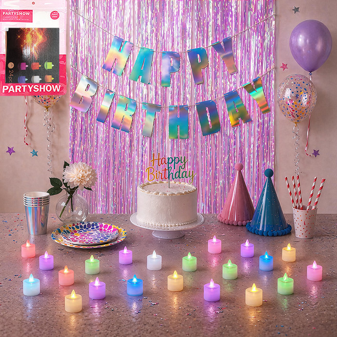 PARTYSHOW 極光生日派對彩虹LED蠟燭全息裝飾套組, 極光薰衣草, 1套