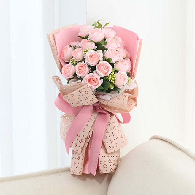 도시정원 조화 엘레강스 장미 꽃다발 + 쇼핑백, 핑크, 1개
