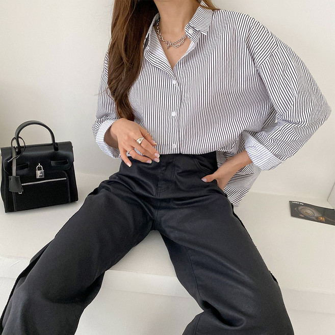 린다샵 컴펠리 스트라이프 언발 셔츠 cpnb2207k28