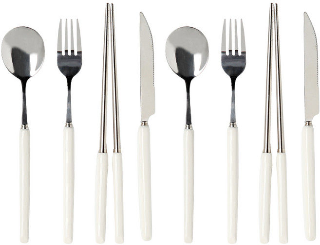 세븐키친 세라믹그립 커트러리 디너 2인 세트, 화이트, 스푼 2p + 포크 2p + 나이프 2p + 젓가락 2p, 1세트