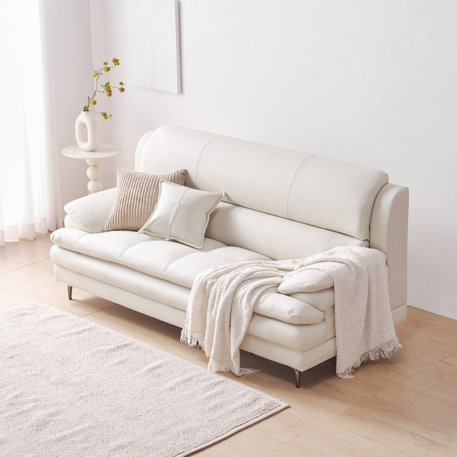 서울소호 도우 3인용 가죽소파 + 쿠션 1p 세트 방문설치, 아이보리