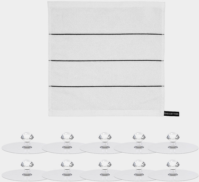 모나코올리브 호텔식 스트라이프 핸드타월 + 크리스탈 후크 10p 세트, 화이트(핸드타월), 투명(후크), 1세트