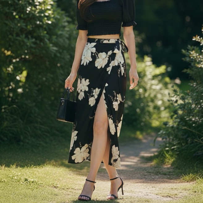 페이퍼먼츠 오브 플라워 패턴 랩 스커트 14050