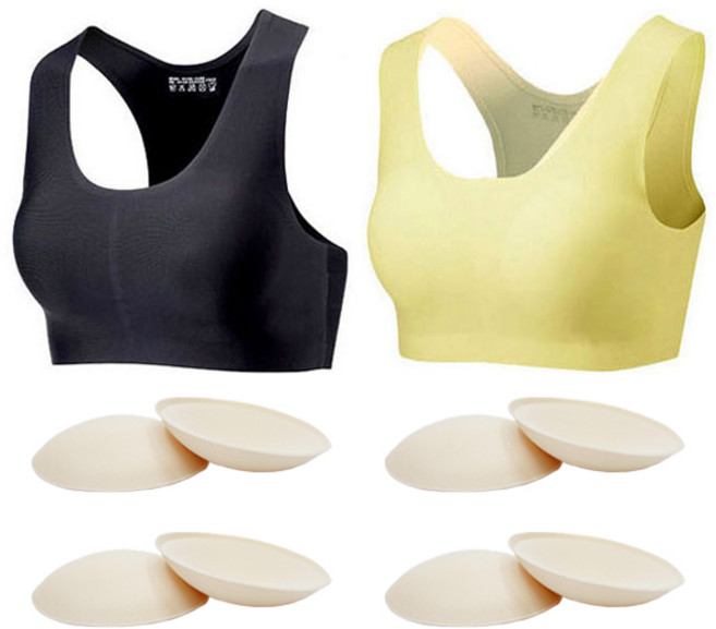 솔레일 여아용 학생 심리스 누디라인 와이형 이너 브라 2종 + 패드 4p 세트