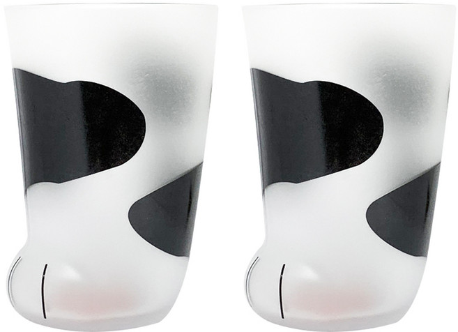 아기 고양이 발 유리컵 300ml, 블랙, 2개