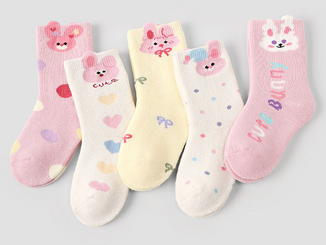 꼼제 여아용 SG 통파일 12 파티 도톰한 방한 보온 양말 5켤레 1세트